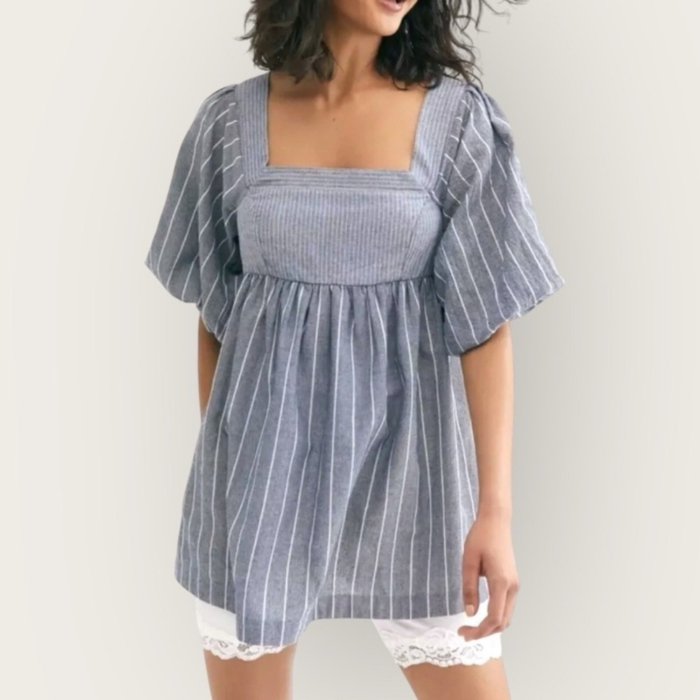 Free People Gigi Puff Sleeve Babydoll Tunic Women's size Medium Boho Peasant